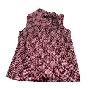 Talbots Women's Red Plaid Sleeveless Top Size 4 Blouse Silk Loose Fit